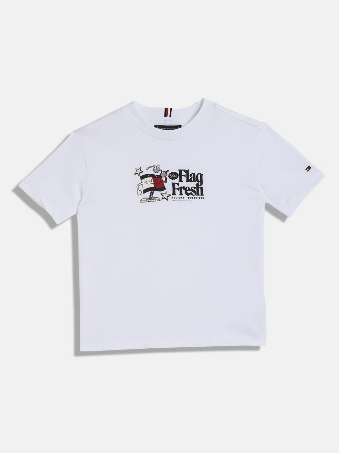 

Tommy Hilfiger Boys Typography Printed Round Neck Cotton T-shirt, White