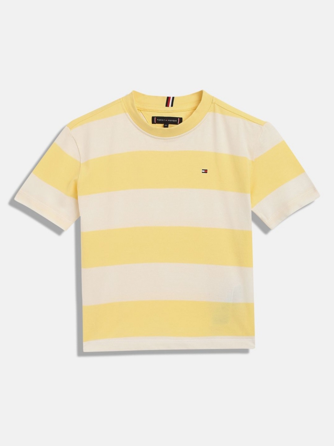 

Tommy Hilfiger Boys Striped Round Neck Cotton T-shirt, Yellow