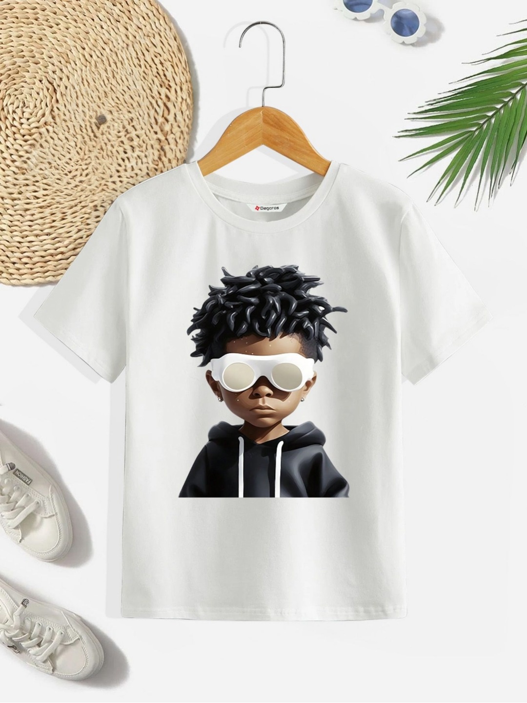 

Dagcros Pack Of 2 Boys Printed Pure Cotton T-shirt, White