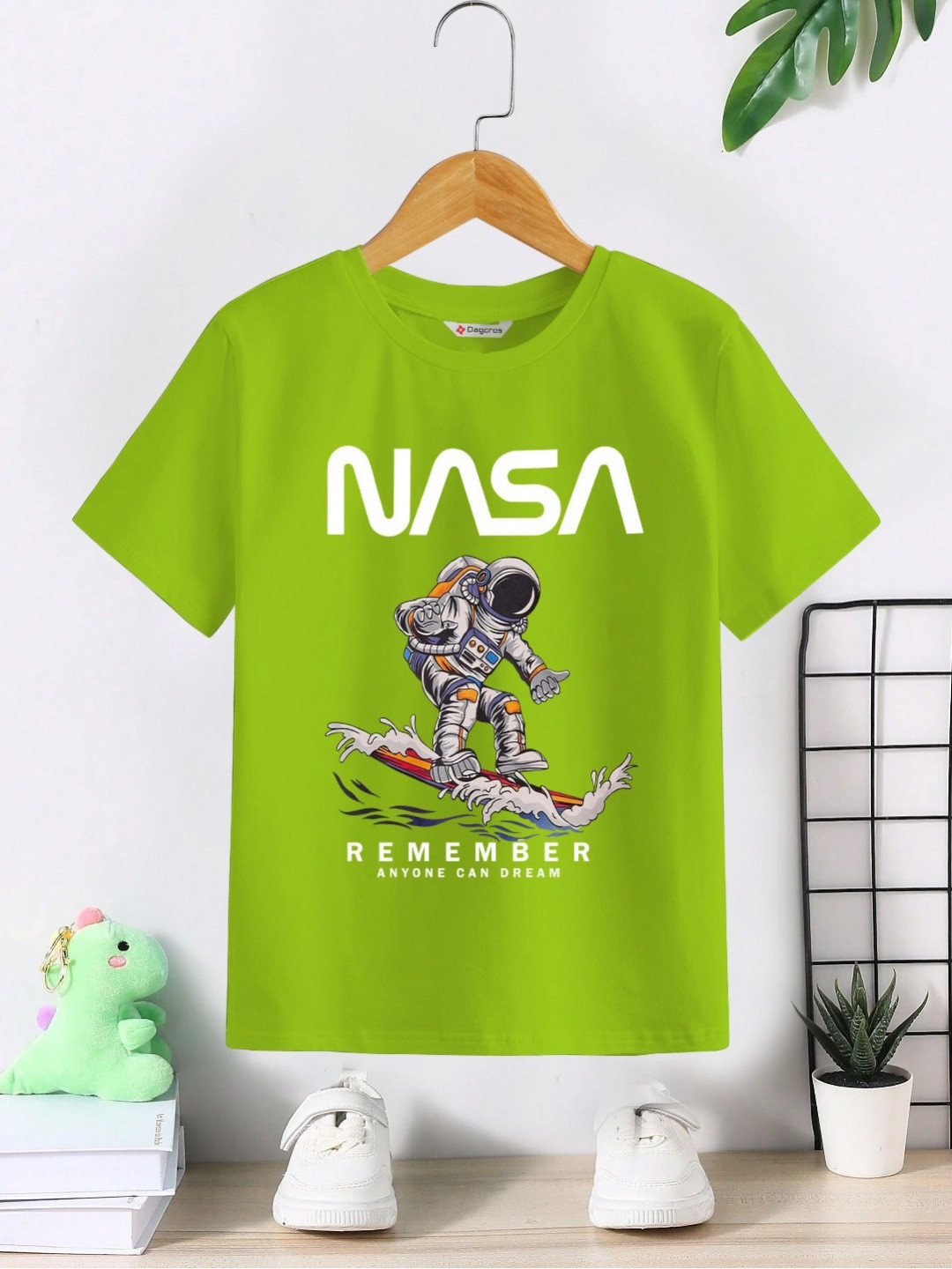 

Dagcros Boys Pack of 2 Printed Round Neck Cotton Casual T-shirt, Fluorescent green