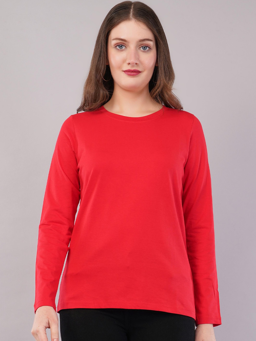 

Nimble Women Solid Round Neck Cotton T-shirt, Red
