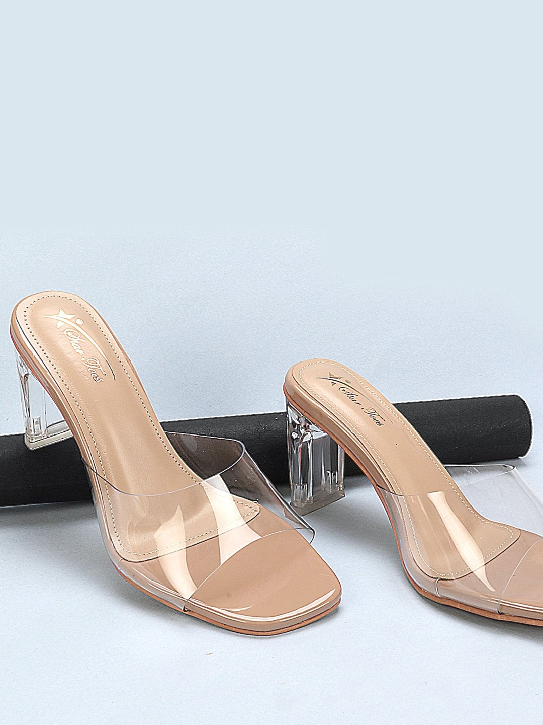 

STARTOES Open Toe Block Heeled Sandals, Transparent