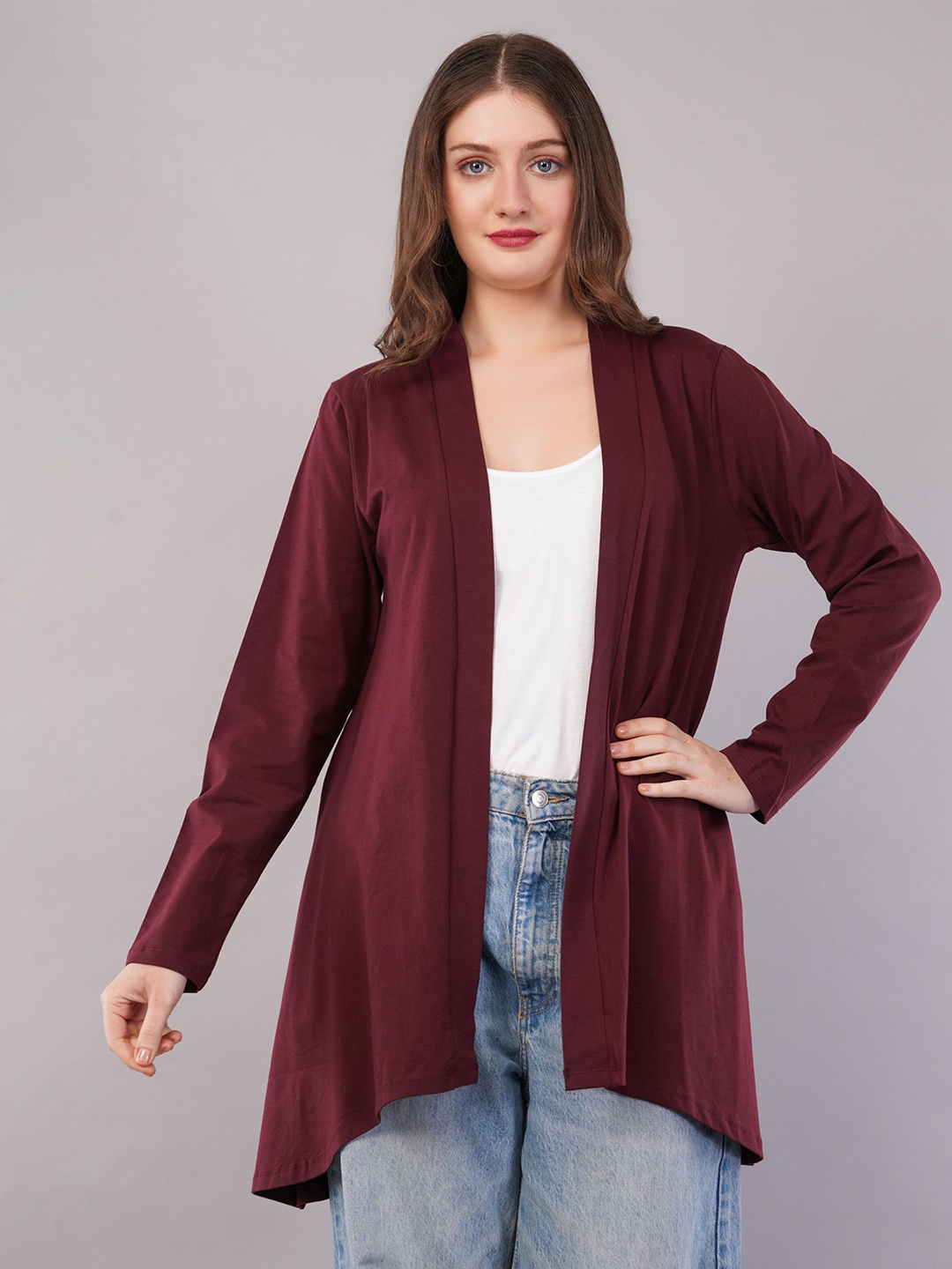 

Nimble Cotton Longline Open Front Shrug, Coffee brown