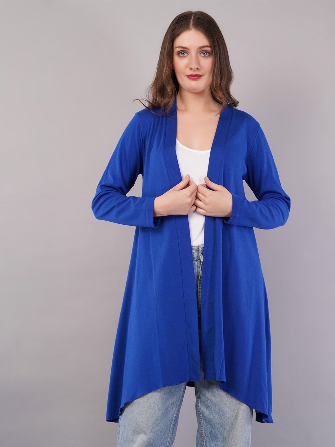 

Nimble Cotton Longline Open Front Shrug, Blue