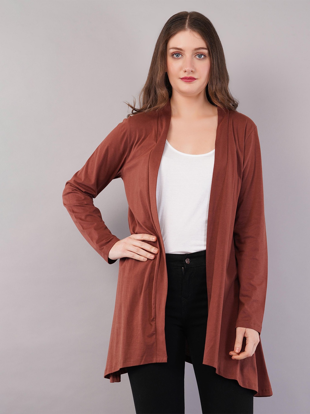 

Nimble Cotton Longline Open Front Shrug, Brown