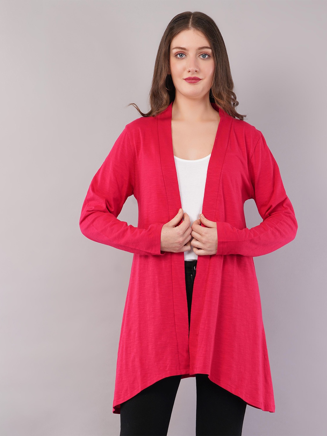 

Nimble Cotton Longline Open Front Shrug, Fuchsia