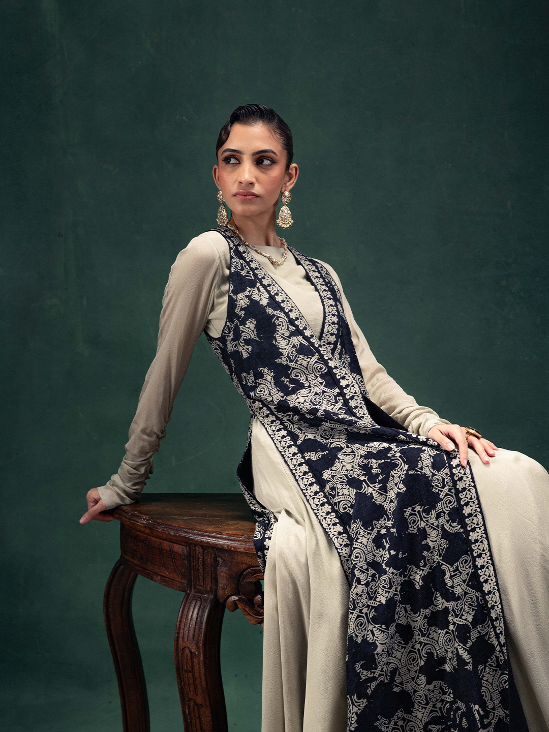 

Label Naariti Zari Work A-Line Kurta With Embroidered Jacket, Grey