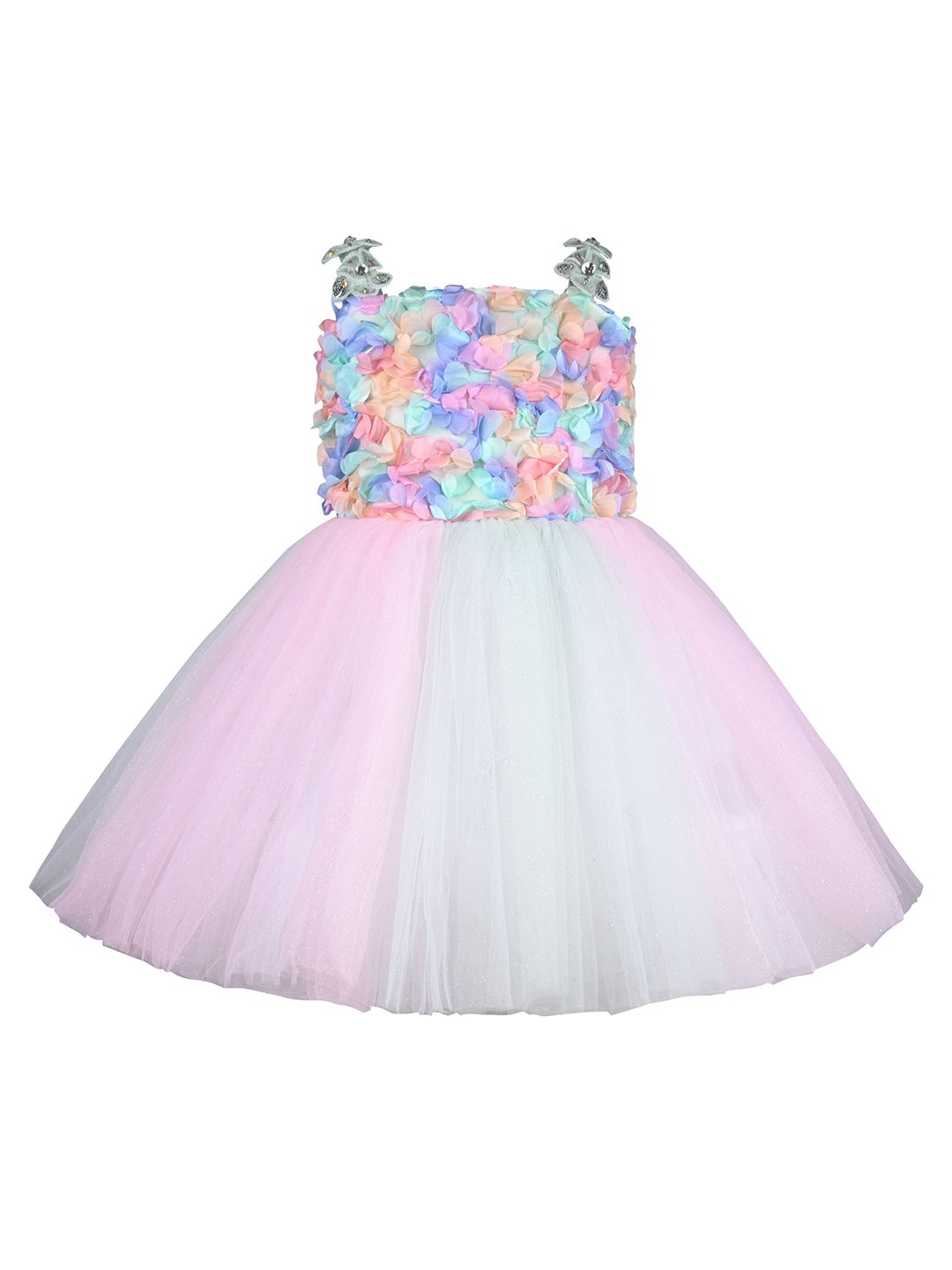 

Wish Karo Girls Square Neck Net Fit & Flare Dress, Pink