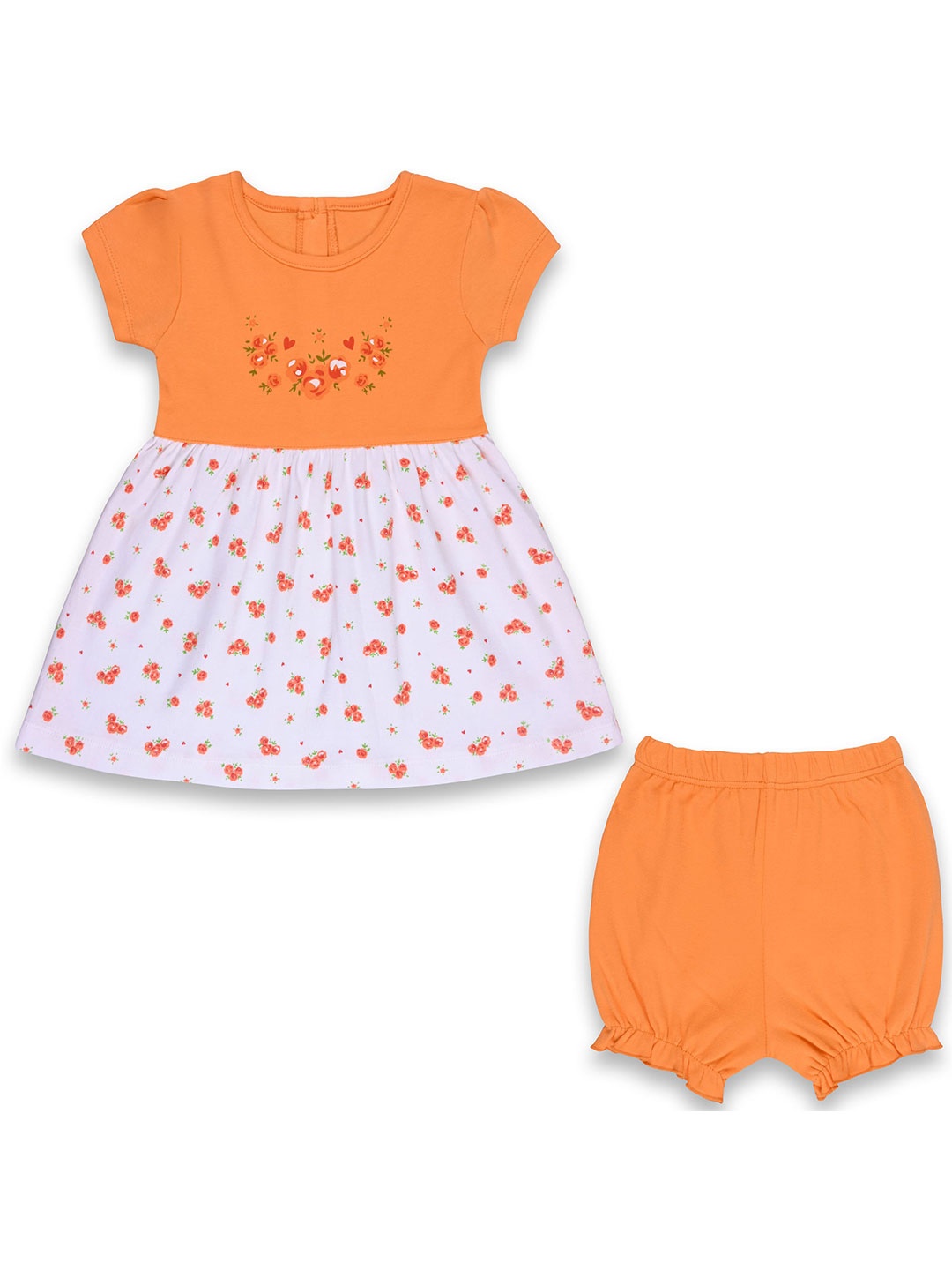 

Wish Karo Girls Printed Fit and Flare Dress With Brief, Orange
