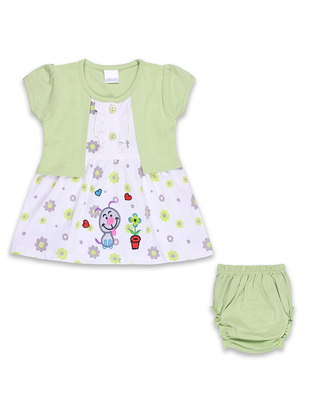 

Wish Karo Girls Floral Printed Cotton A-Line Knee Length Dress, Green