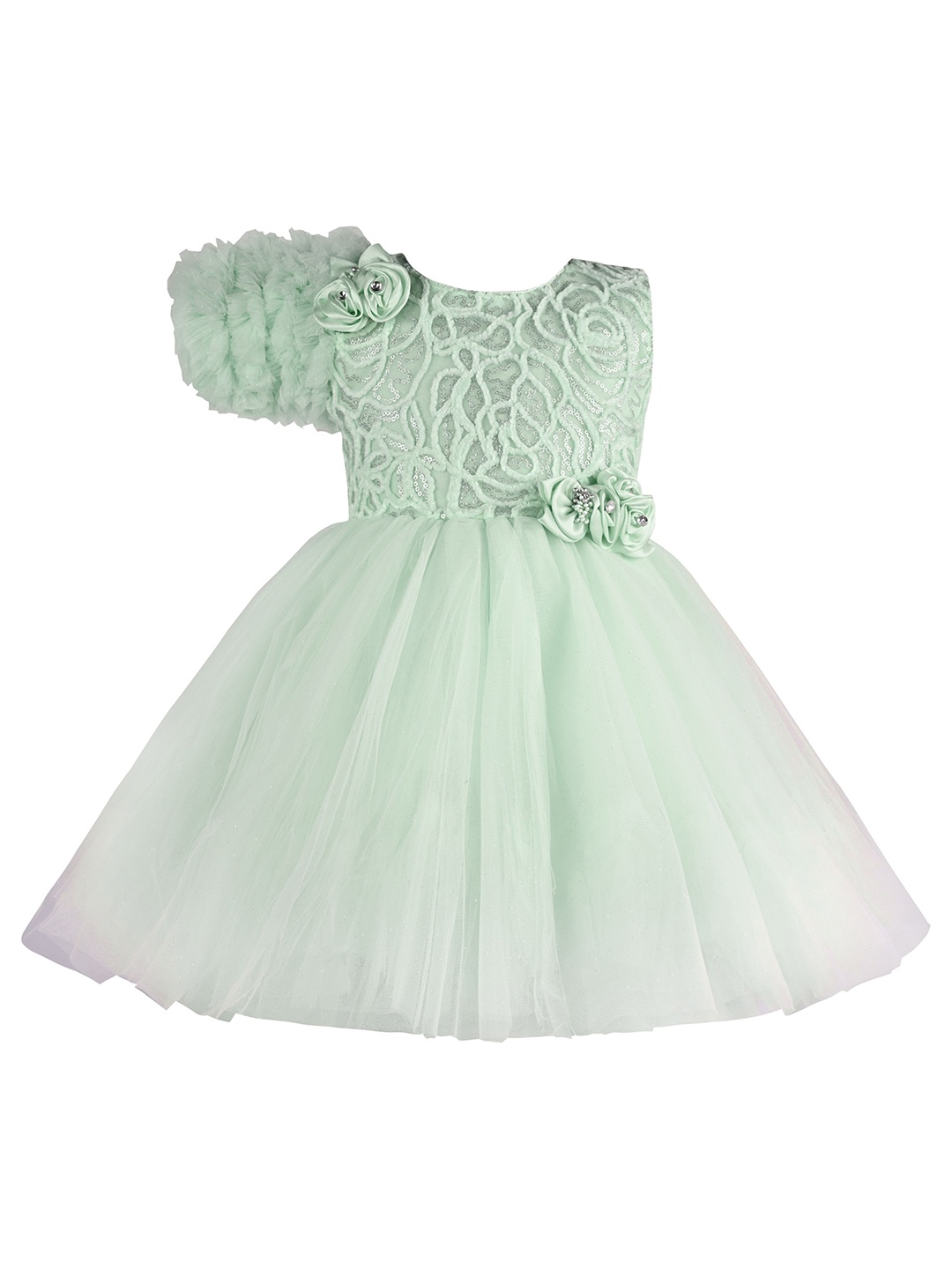 

Wish Karo Girls One-Shoulder Net A-Line Dress, Green