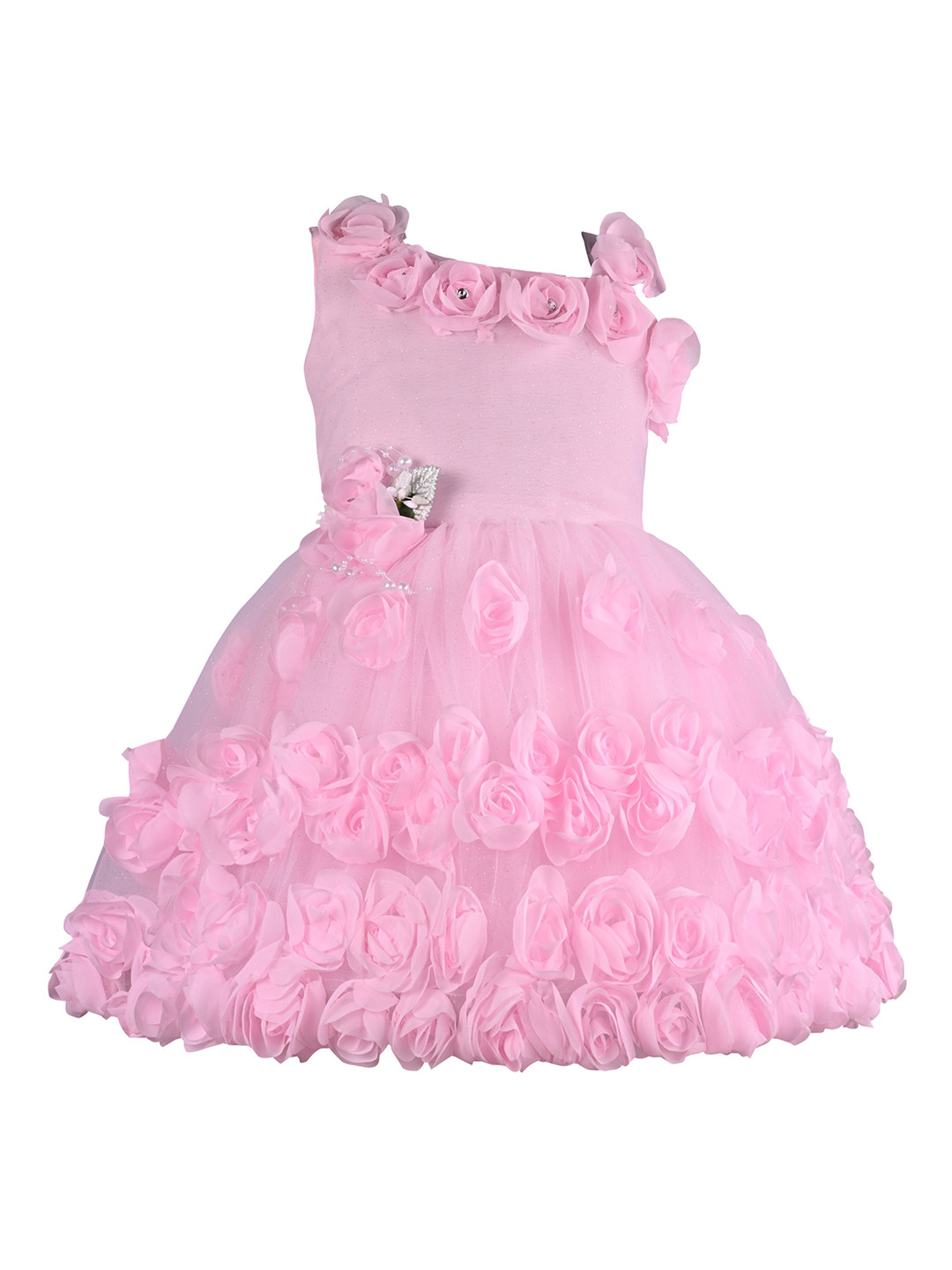 

Wish Karo Girls One Shoulder Net Fit and Flare Dress, Pink