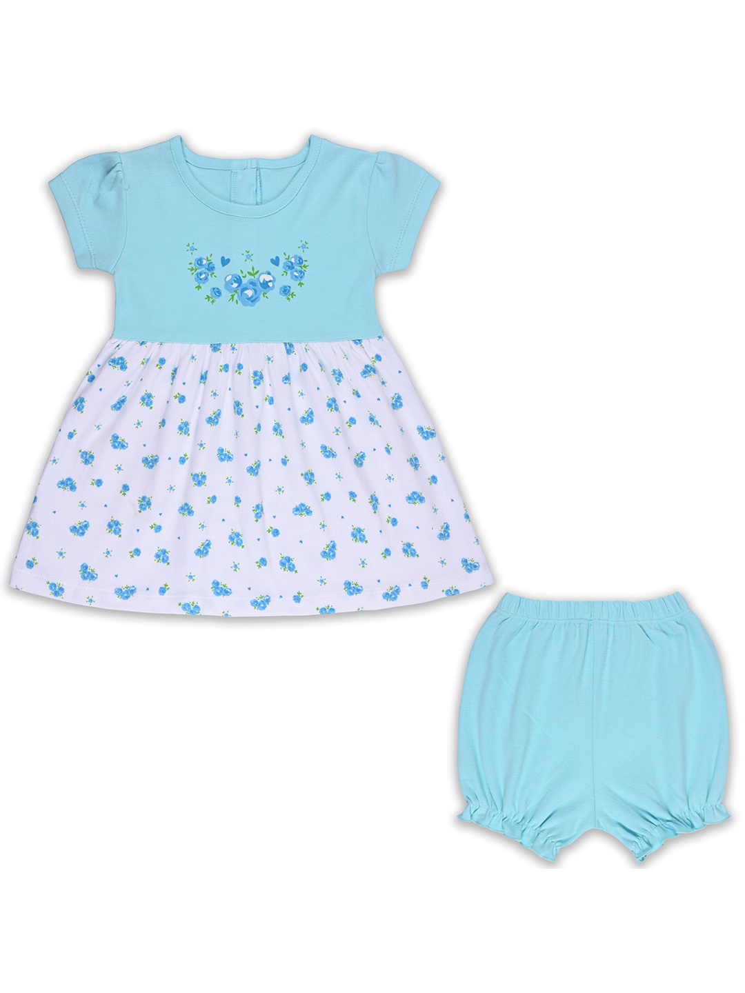 

Wish Karo Girls Floral Printed Cotton A-Line Dress With Brief, Blue
