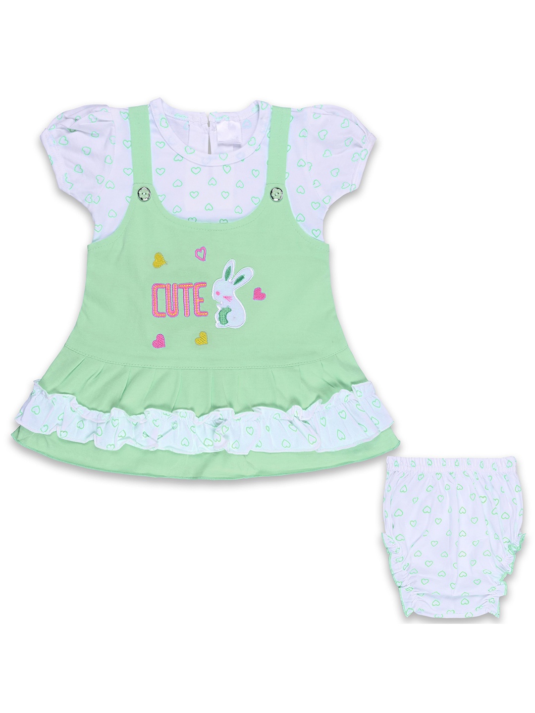 

Wish Karo Girls Embroidered Pure Cotton A-Line Dress, Green