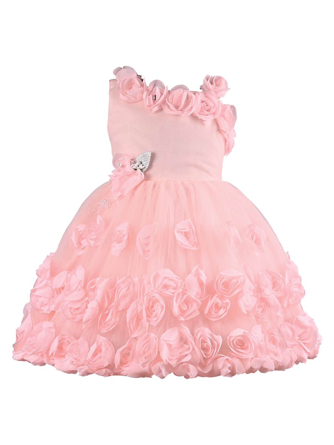 

Wish Karo Girls One Shoulder Net A-Line Dress, Peach