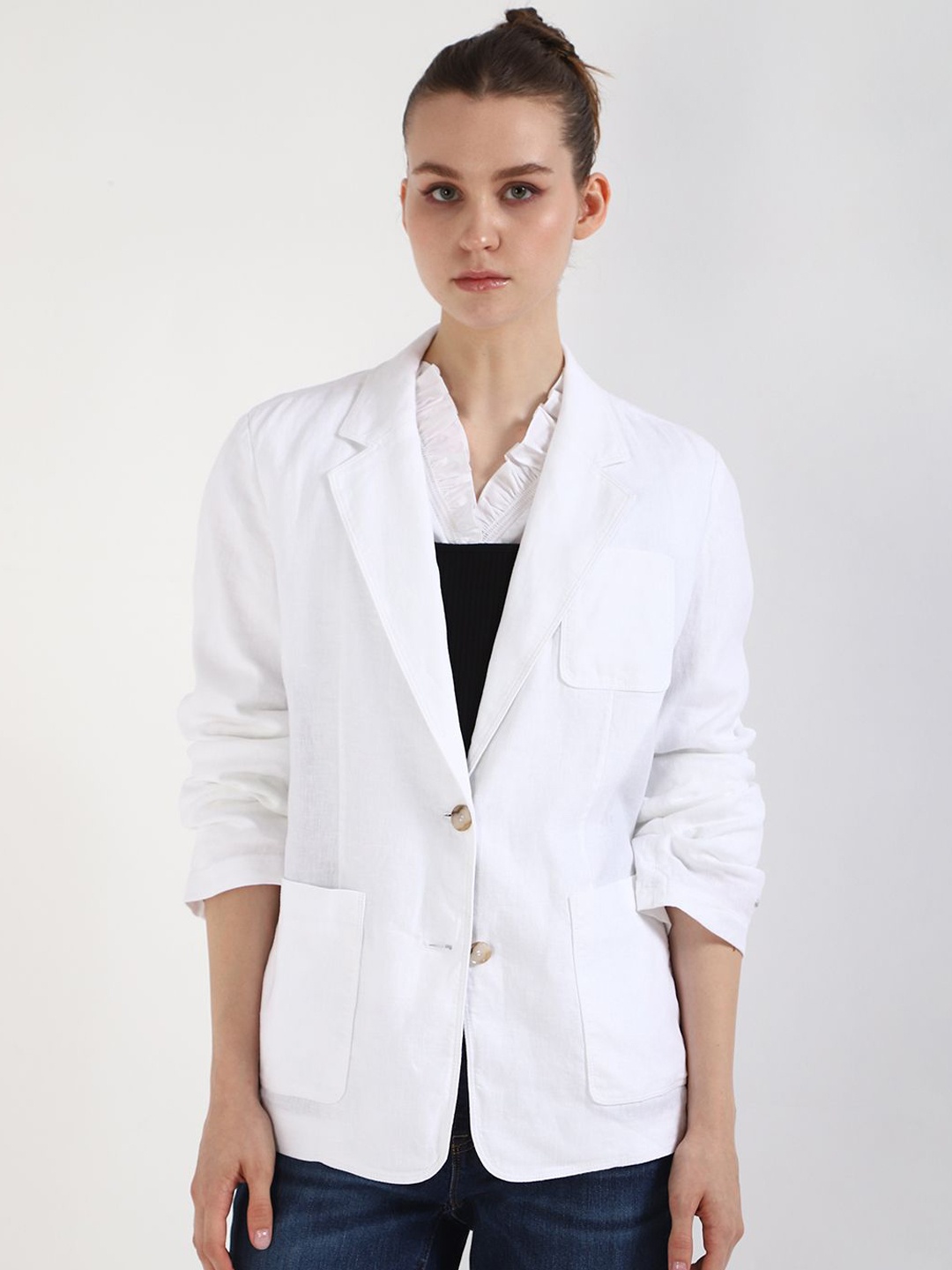 

Tommy Hilfiger Notched Lapel Collar Single-Breasted Blazer, White