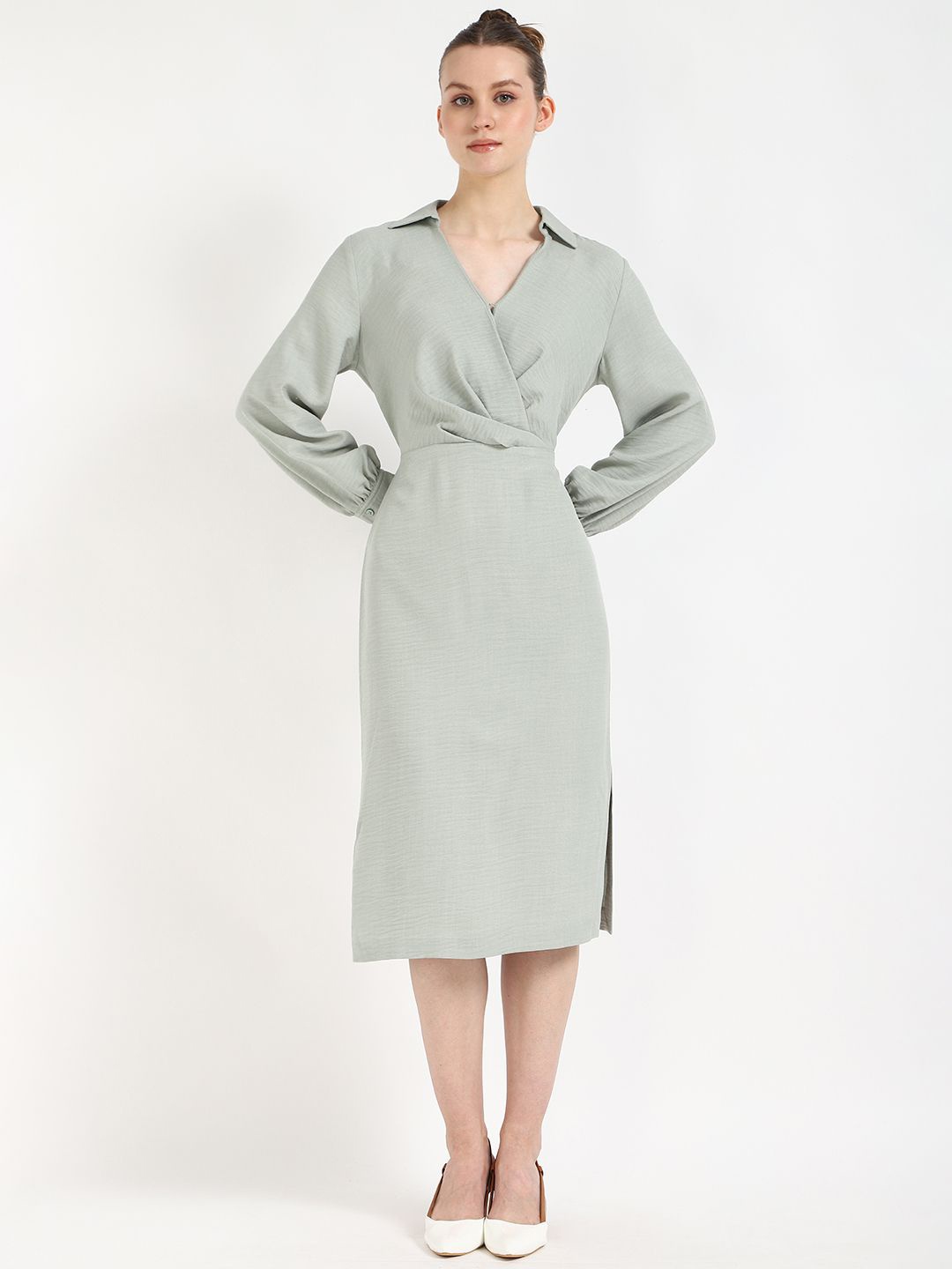 

Calvin Klein Jeans Women Shirt Collar Wrap Dress, Green