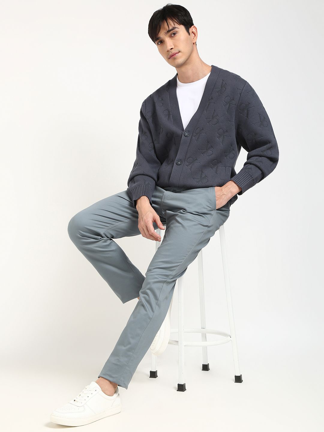 

Calvin Klein Jeans Men Self Design Front-Open Sweater, Grey