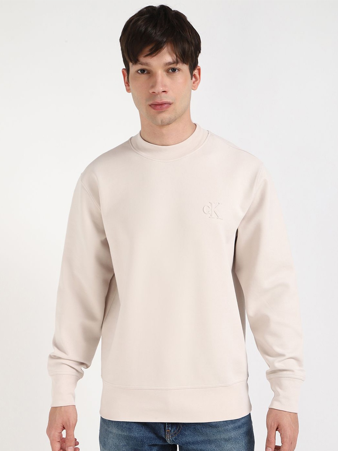 

Calvin Klein Jeans Men Round Neck Pure Cotton Sweatshirt, Off white
