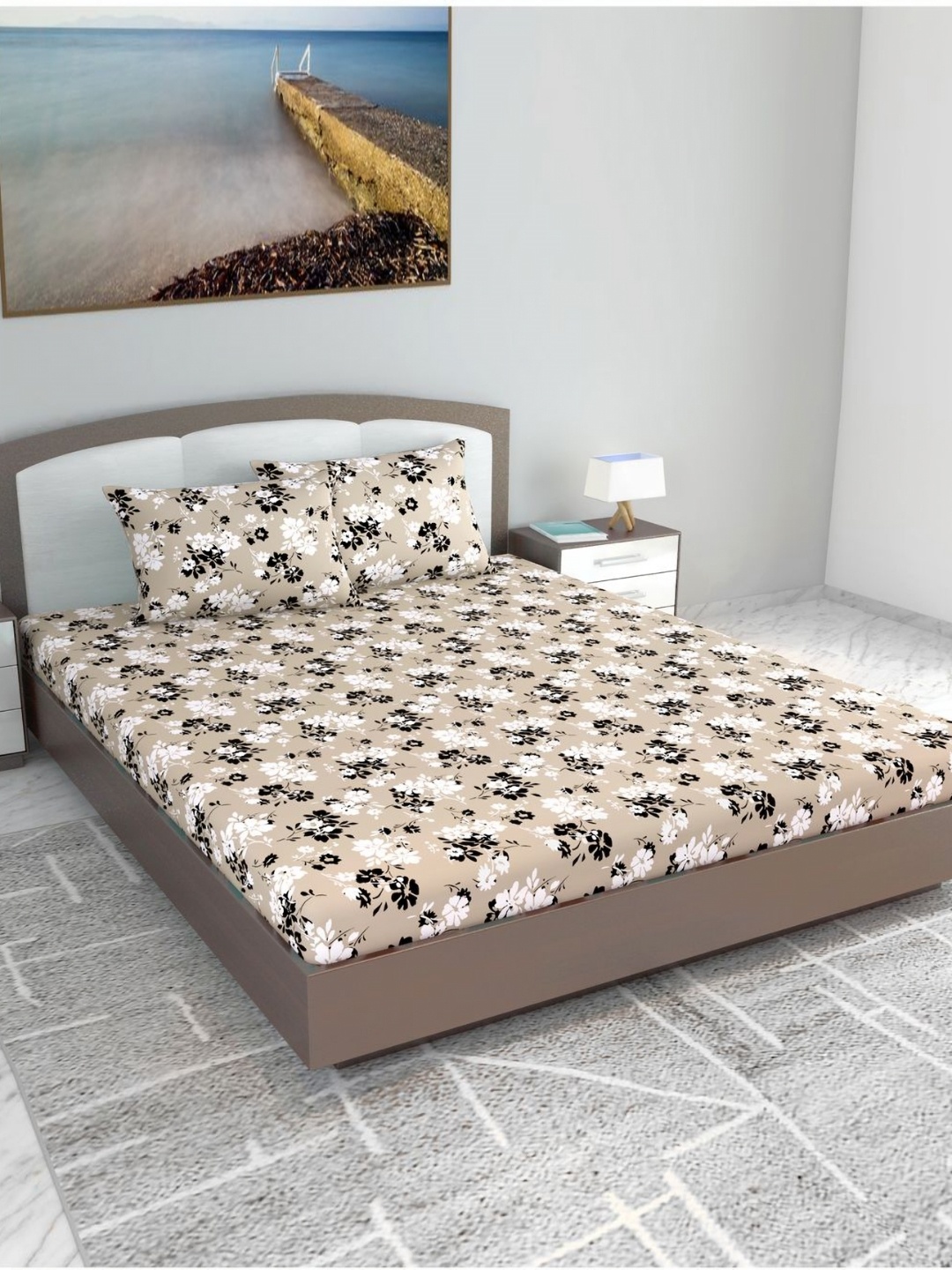 

Divine Casa Cream Floral Pure Cotton 144 TC King Bedsheet Set 2.70 m x 2.70 m