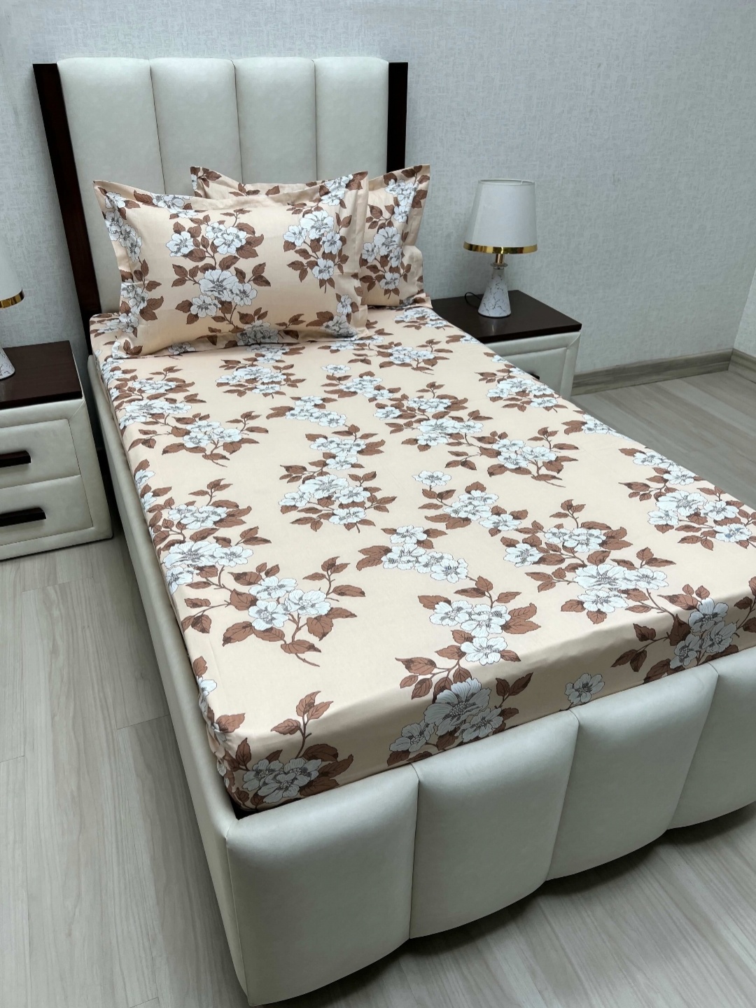 

Pure Decor Cotton Single Bed Size Bedsheet With 2 Pillow Covers 1.73m X 2.36m, Beige