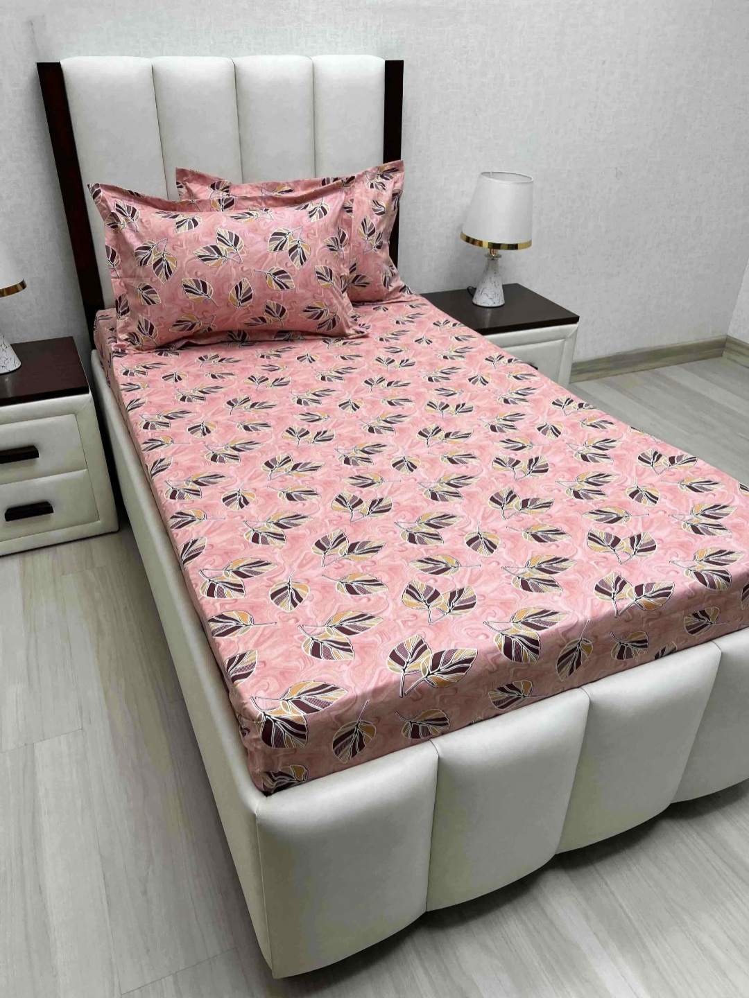 

Pure Decor Cotton Single Size Bedsheet With 2 Pillow Covers 1.73m X 2.36m, Peach