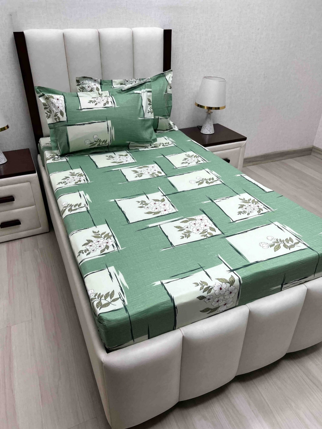 

Pure Decor Cotton Single Size Bedsheet With 2 Pillow Covers 1.73m X 2.36m, Green