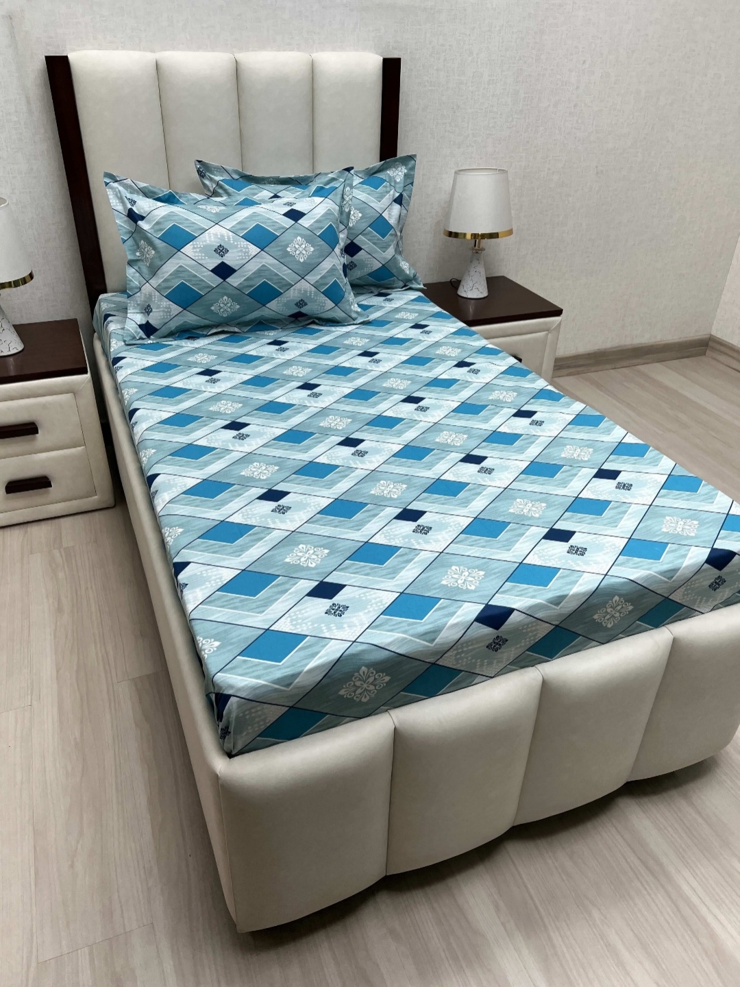 

Pure Decor Cotton Single Bed Size Bedsheet With 2 Pillow Covers 1.73m X 2.36m, Blue