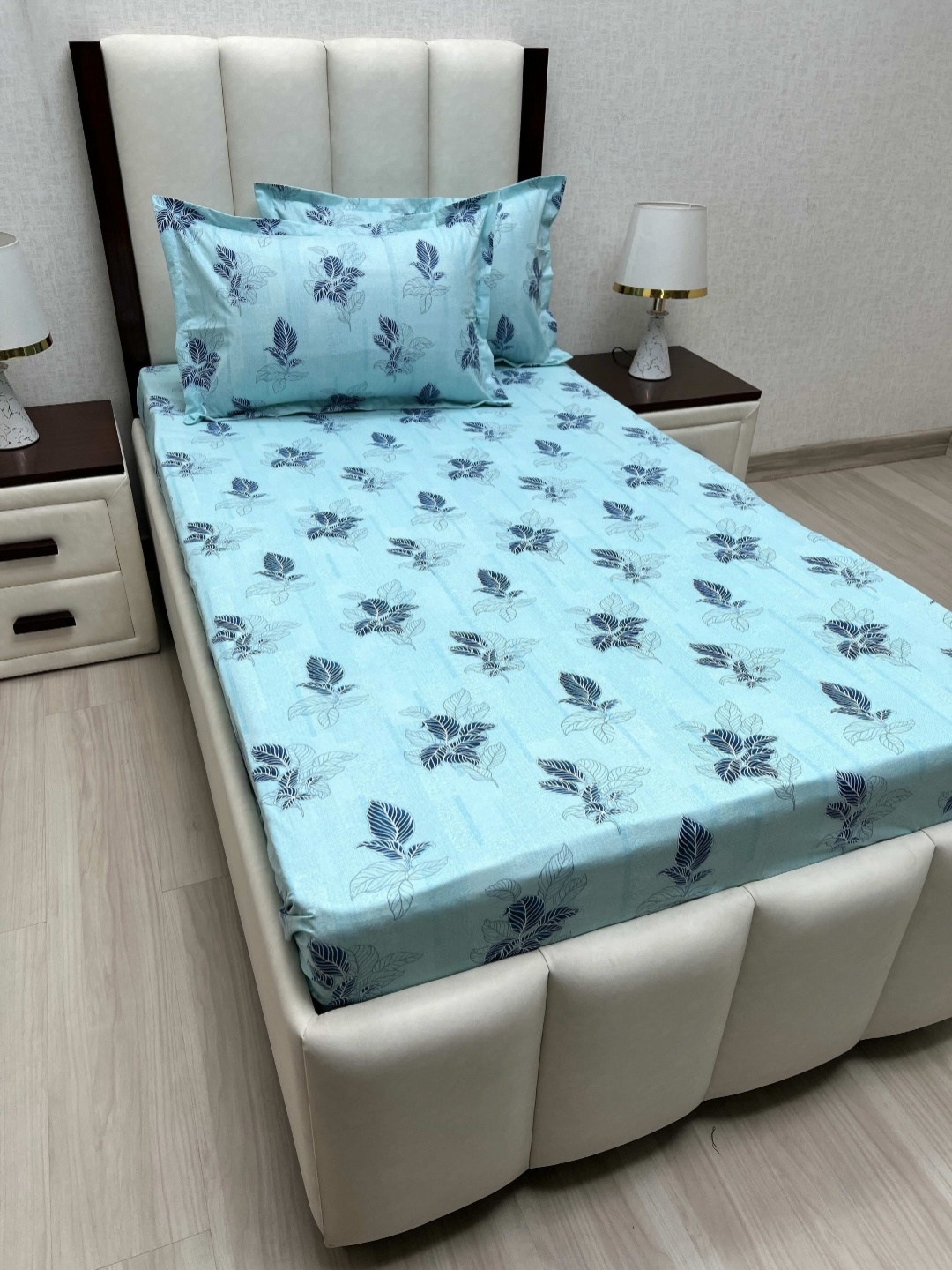 

Pure Decor Cotton Single Bed Size Bedsheet With 2 Pillow Covers 1.73m X 2.36m, Blue