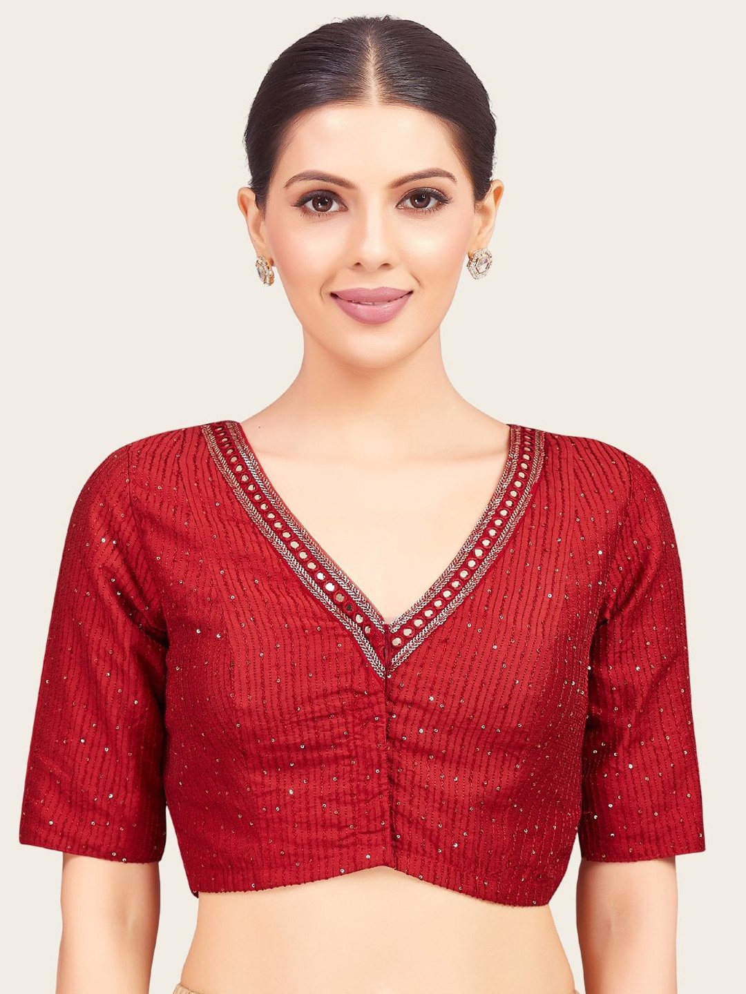 

Studio Shringaar Non Padded Embroidered Saree Blouse, Maroon