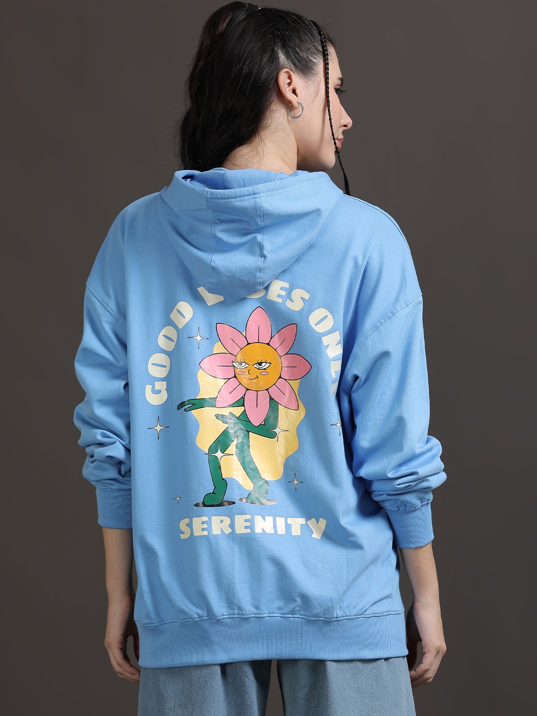 

SILISOUL Women Printed Hooded Sweatshirt, Blue