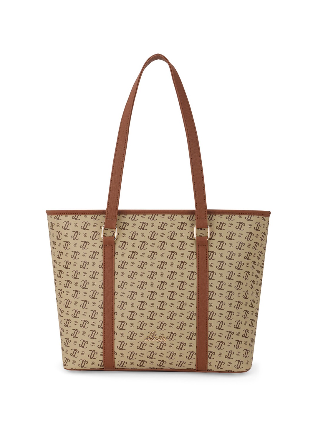 Lavie Women Brand Logo Printed Shopper Leather Shoulder Bag, Taupe