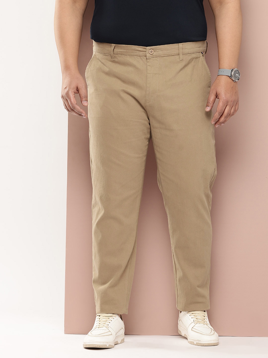 

Thomas Scott Men Plus Size Smart Easy Wash Pure Cotton Chinos Trousers, Beige