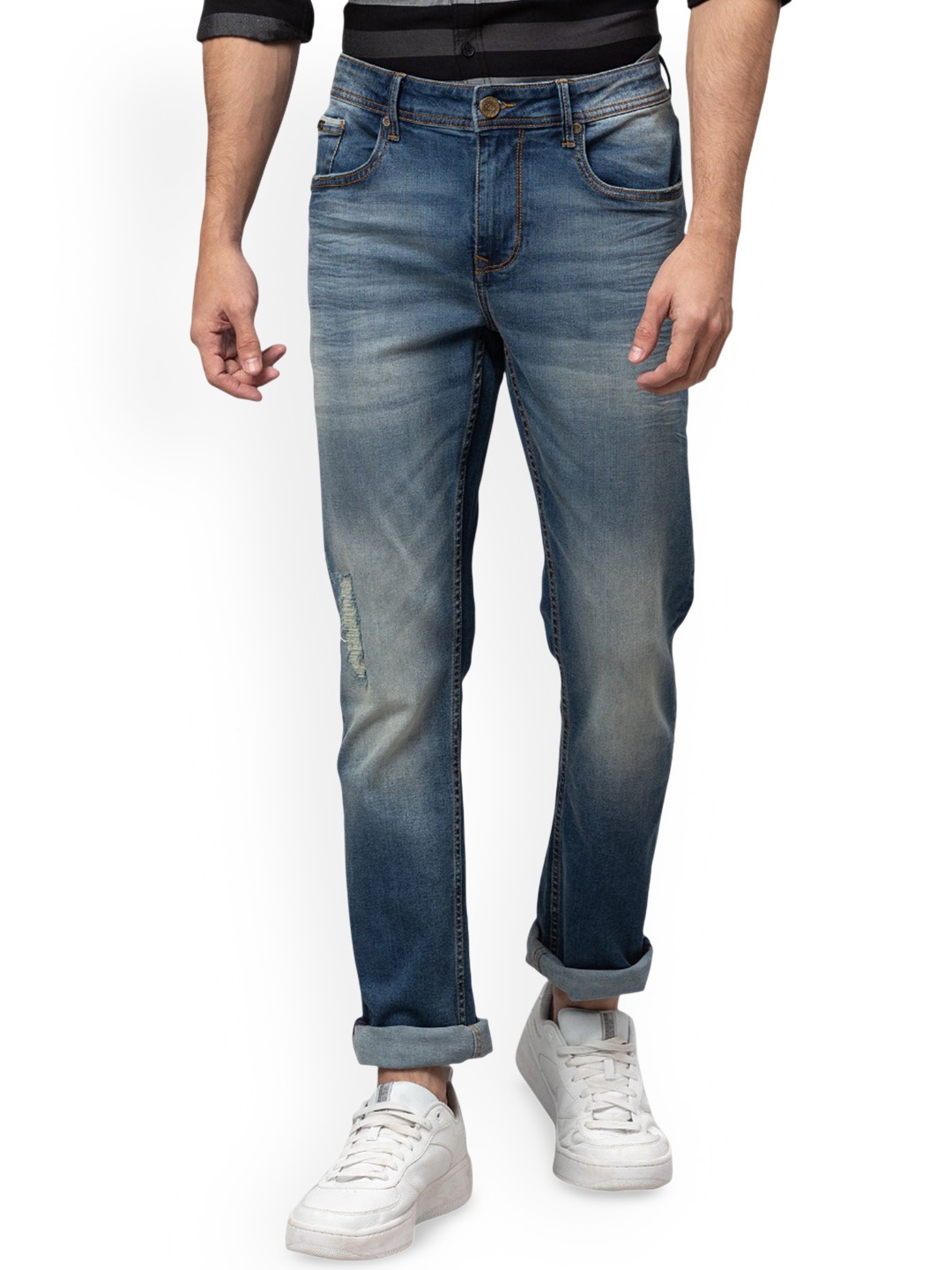 

Being Human Men Slim Fit Mildly Distressed Heavy Fade Stretchable Jeans, Blue