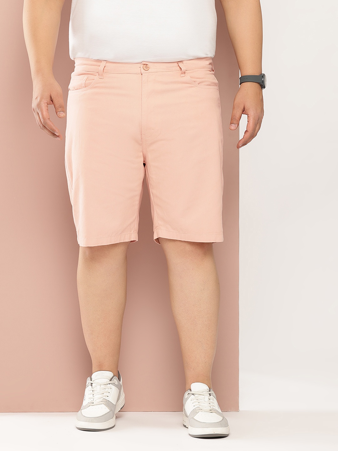 

Thomas Scott Men Solid Mid Rise Regular Fit Cotton Chino Shorts, Peach