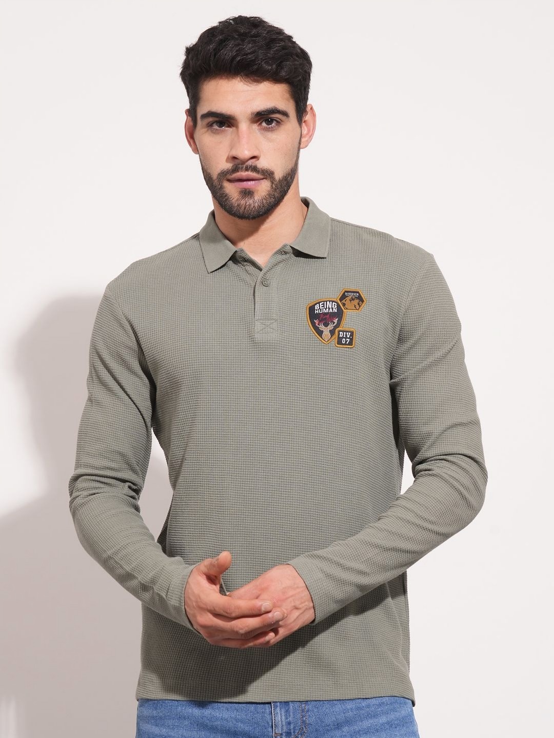 

Being Human Men Self Design Polo Collar Cotton T-shirt, Green