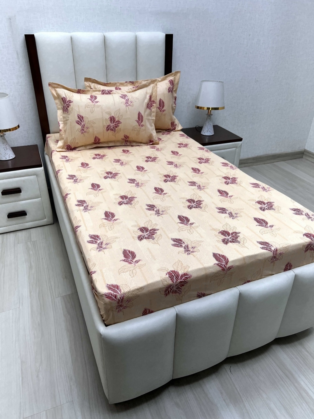 

Pure Decor Cotton Single Bed Size Bedsheet With 2 Pillow Covers 1.73m X 2.36m, Beige