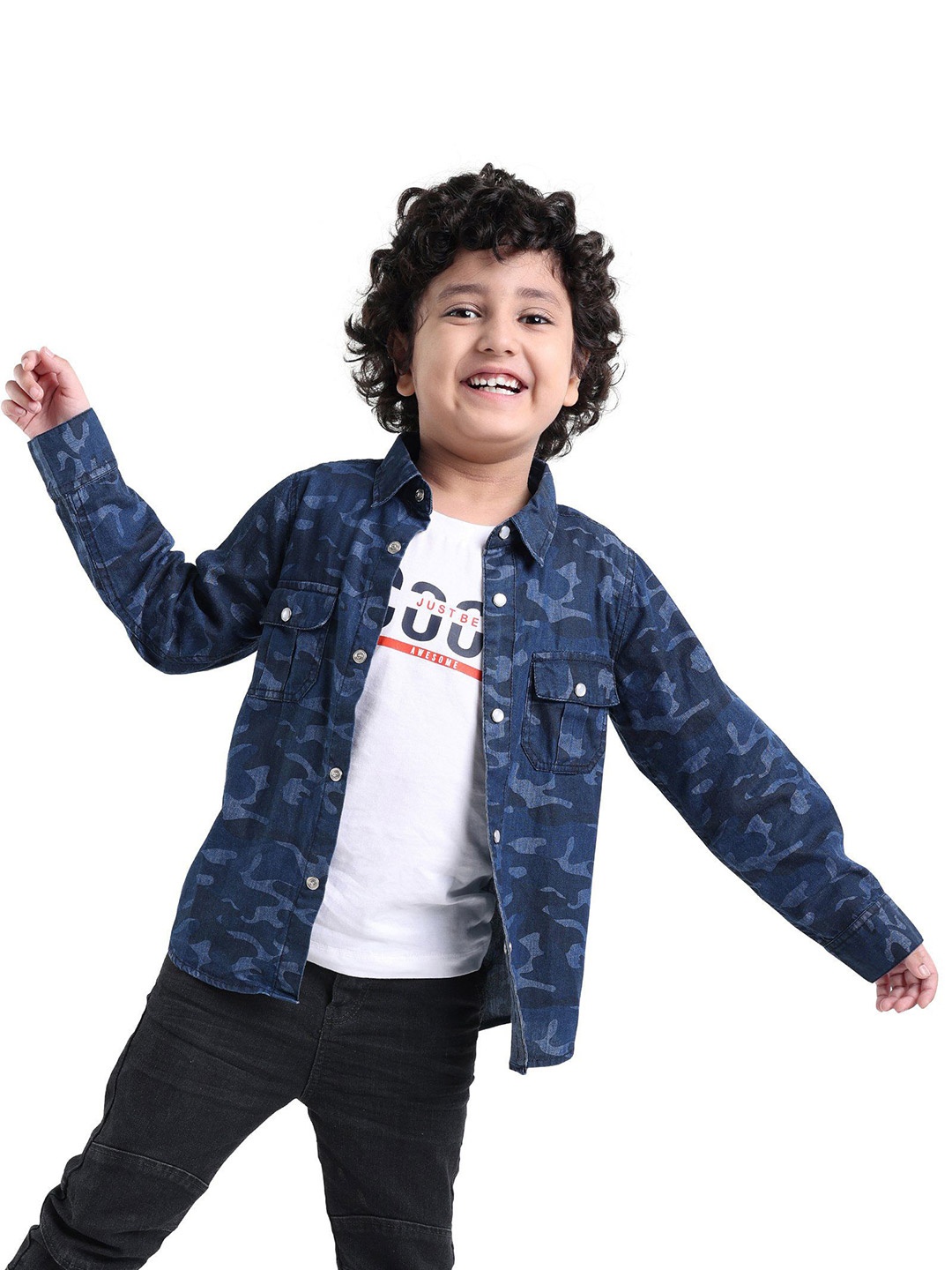 

ARIAS By LARA DUTTA Boys Pack Of 2 Spread Collar Camouflage Printed Cotton Casual Shirts, Blue