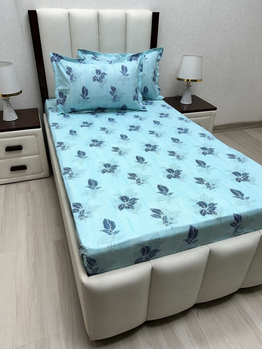 

Pure Decor Cotton Single Bed Size Bedsheet With 2 Pillow Covers 1.73m X 2.36m, Blue