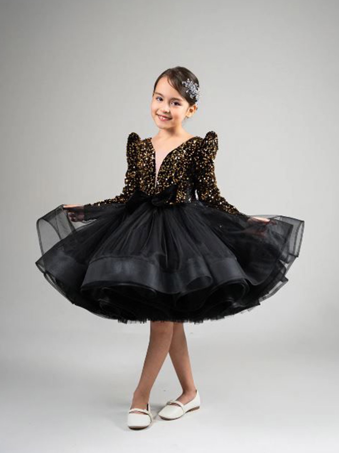 

First Little Smile Girls Embroidered Fit and Flare Dress, Black