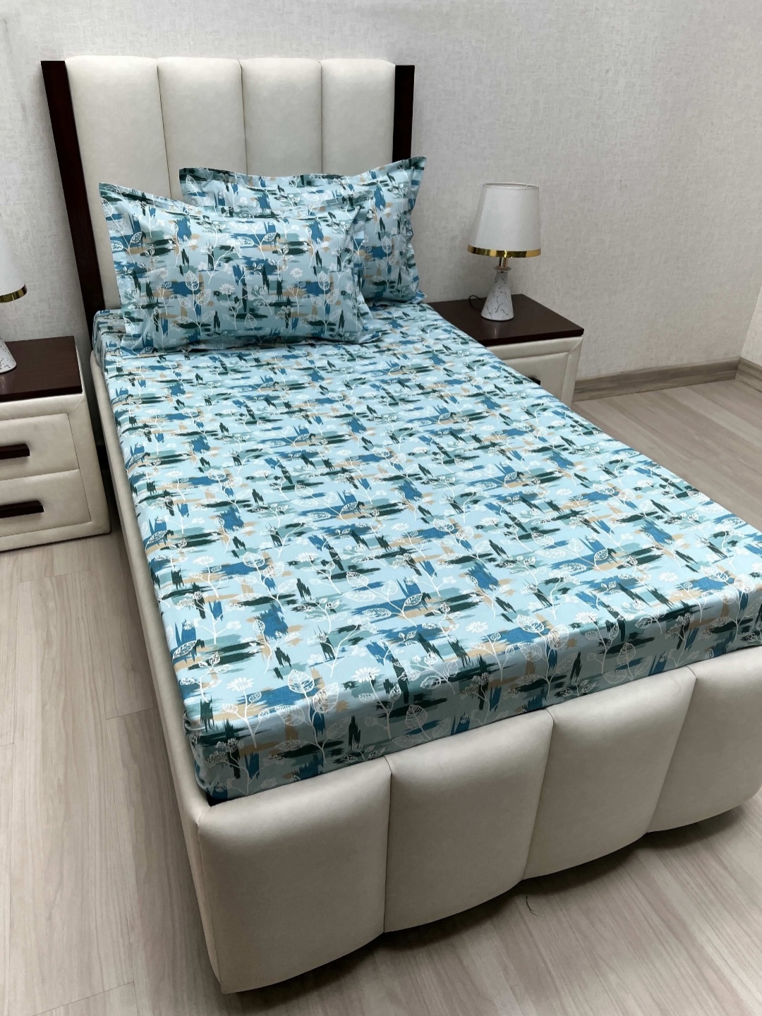 

Pure Decor Cotton Single Bed Size Bedsheet With 2 Pillow Covers 1.73m X 2.36m, Blue