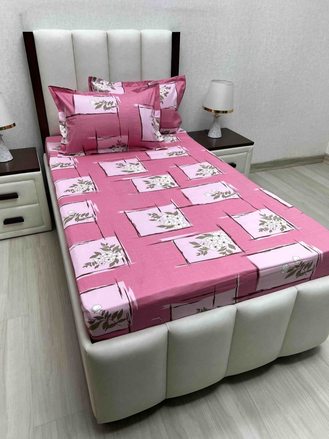 

Pure Decor Cotton Single Bed Size Bedsheet With 2 Pillow Covers 1.73m X 2.36m, Pink