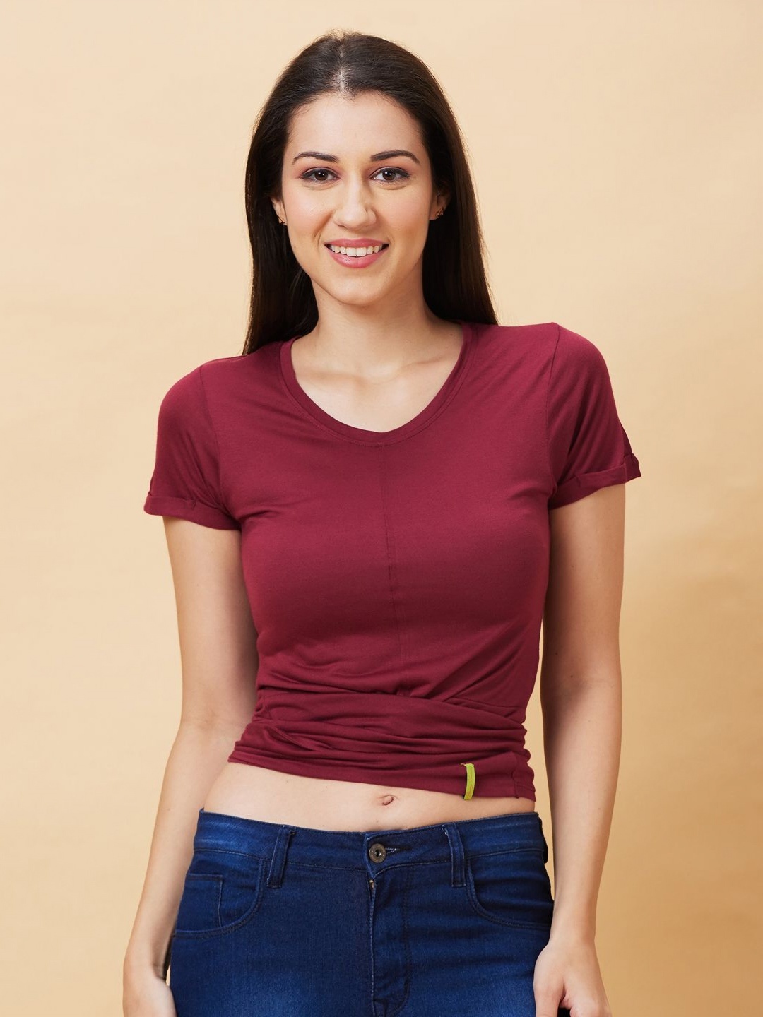 

Being Human Women Solid Slim Fit Cotton T-shirt, Maroon