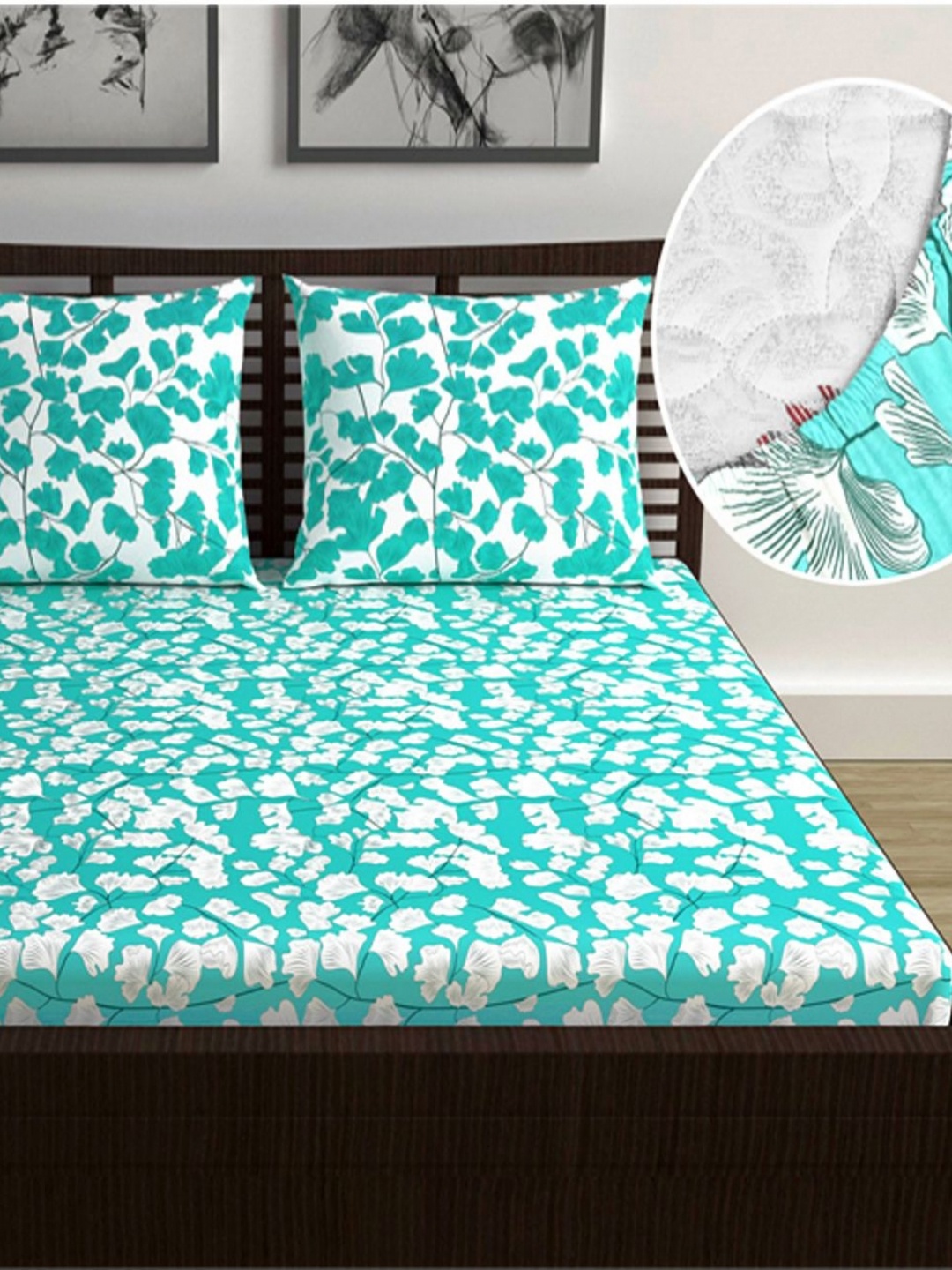 

Divine Casa Fushion Blue Floral Printed Cotton 144 TC Queen Bedsheet Set 2 m x 1.5 m