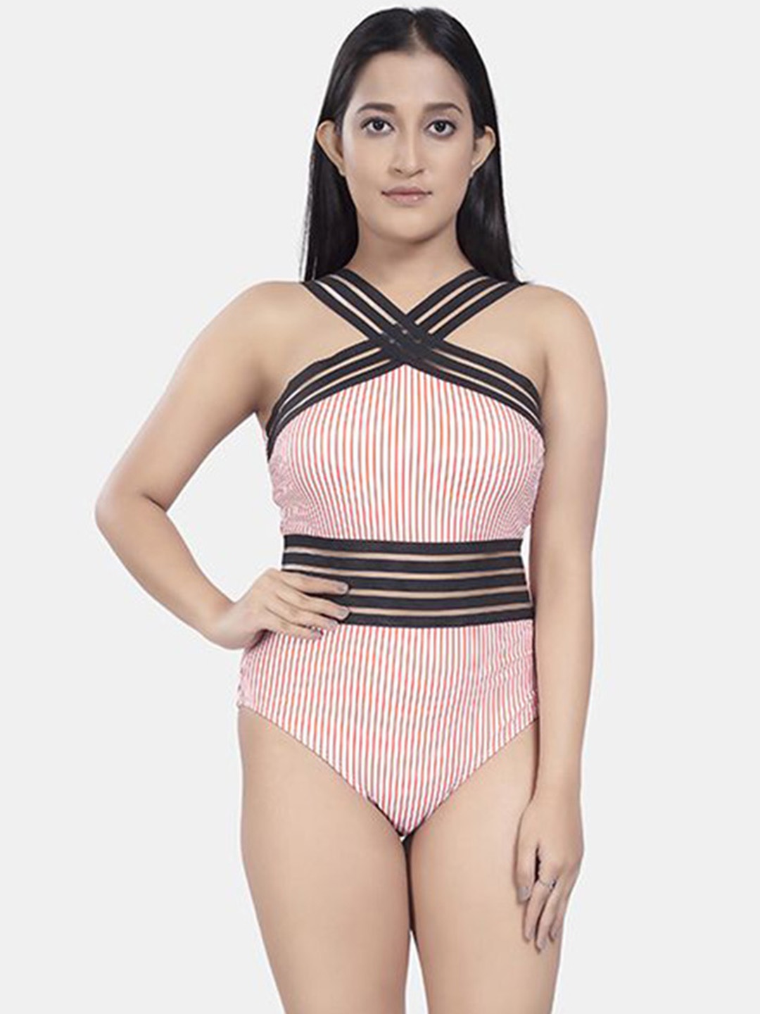 

BOLD & BAE Striped Halter Neck Bodysuit, White