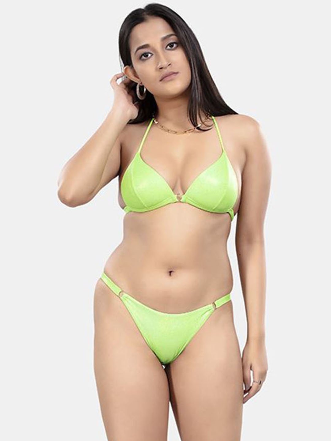 

BOLD & BAE Triangle Halter Neck Swim Bikini Set, Green