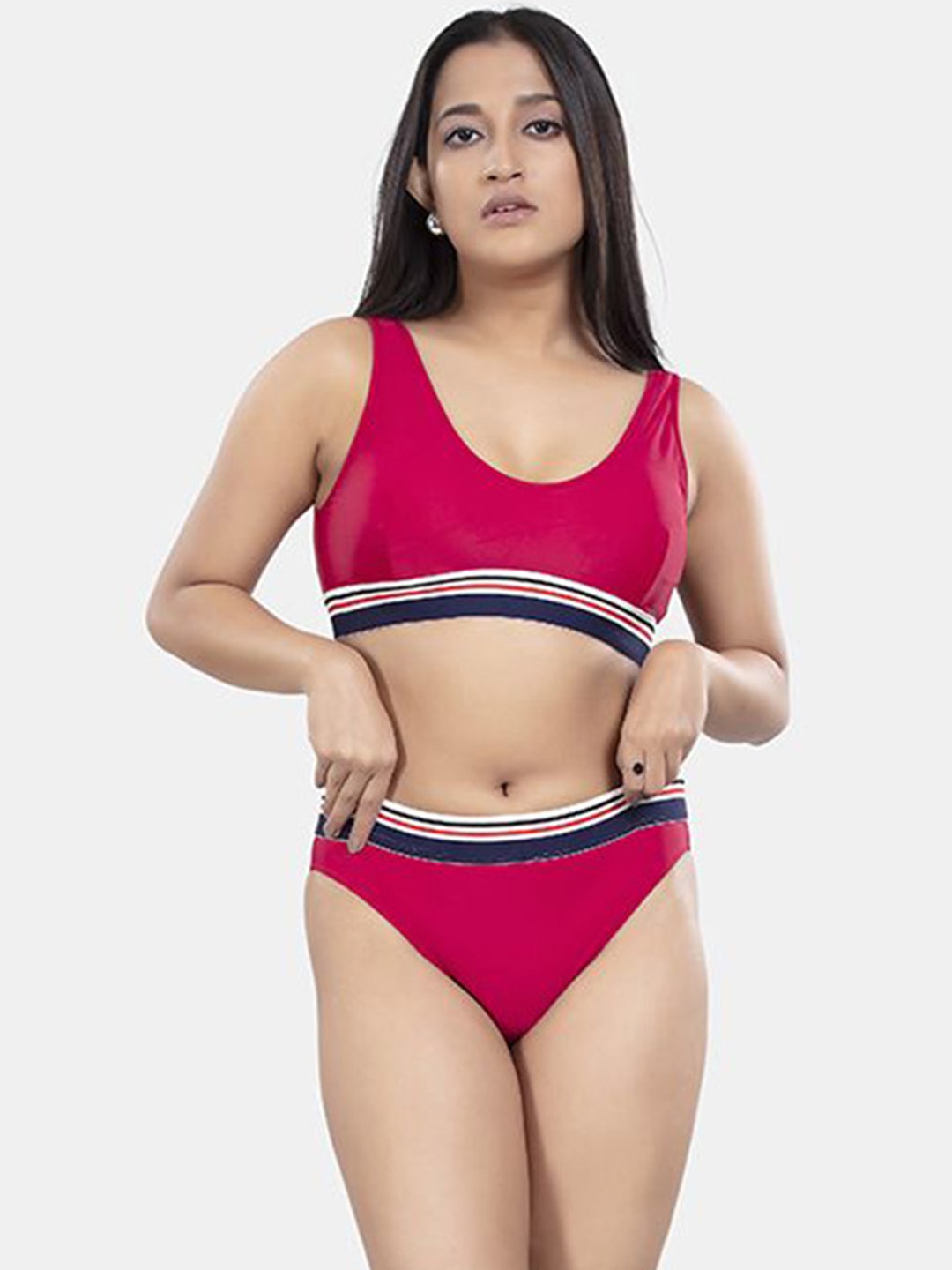

BOLD & BAE Striped Swim Bikini Set, Red