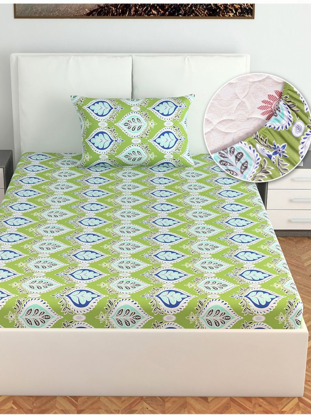 

Divine Casa Prisam Sea Green Printed Cotton 144TC Single Bedsheet Set 1.98 m x 90 cm