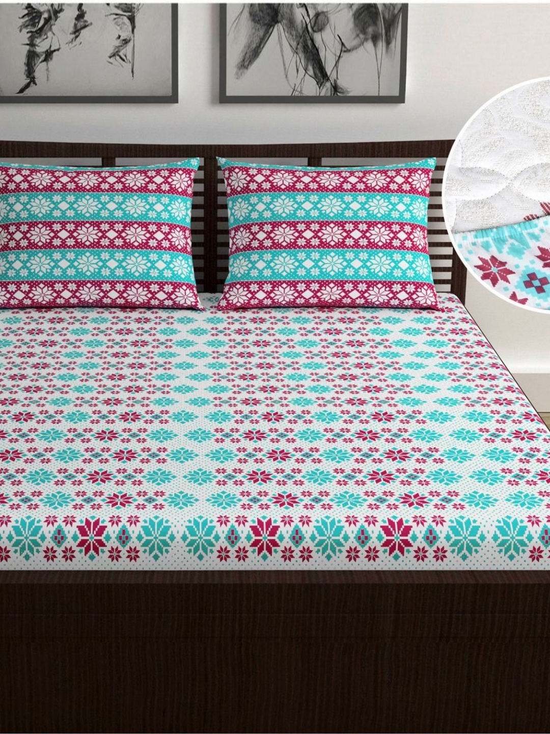 

Divine Casa Fushion Rose Floral Printed Cotton 144 TC Queen Bedsheet Set 2 m x 1.5 m
