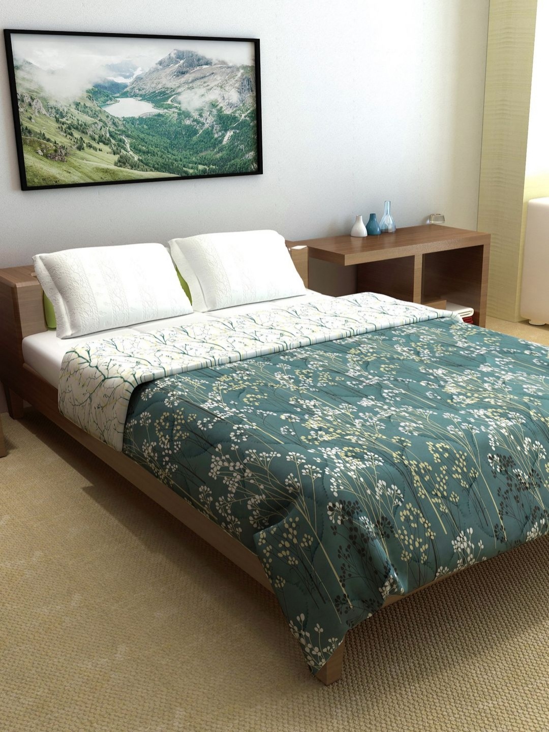 

Divine Casa Green Floral Printed Microfiber Reversible 150 GSM Double Bed Comforter